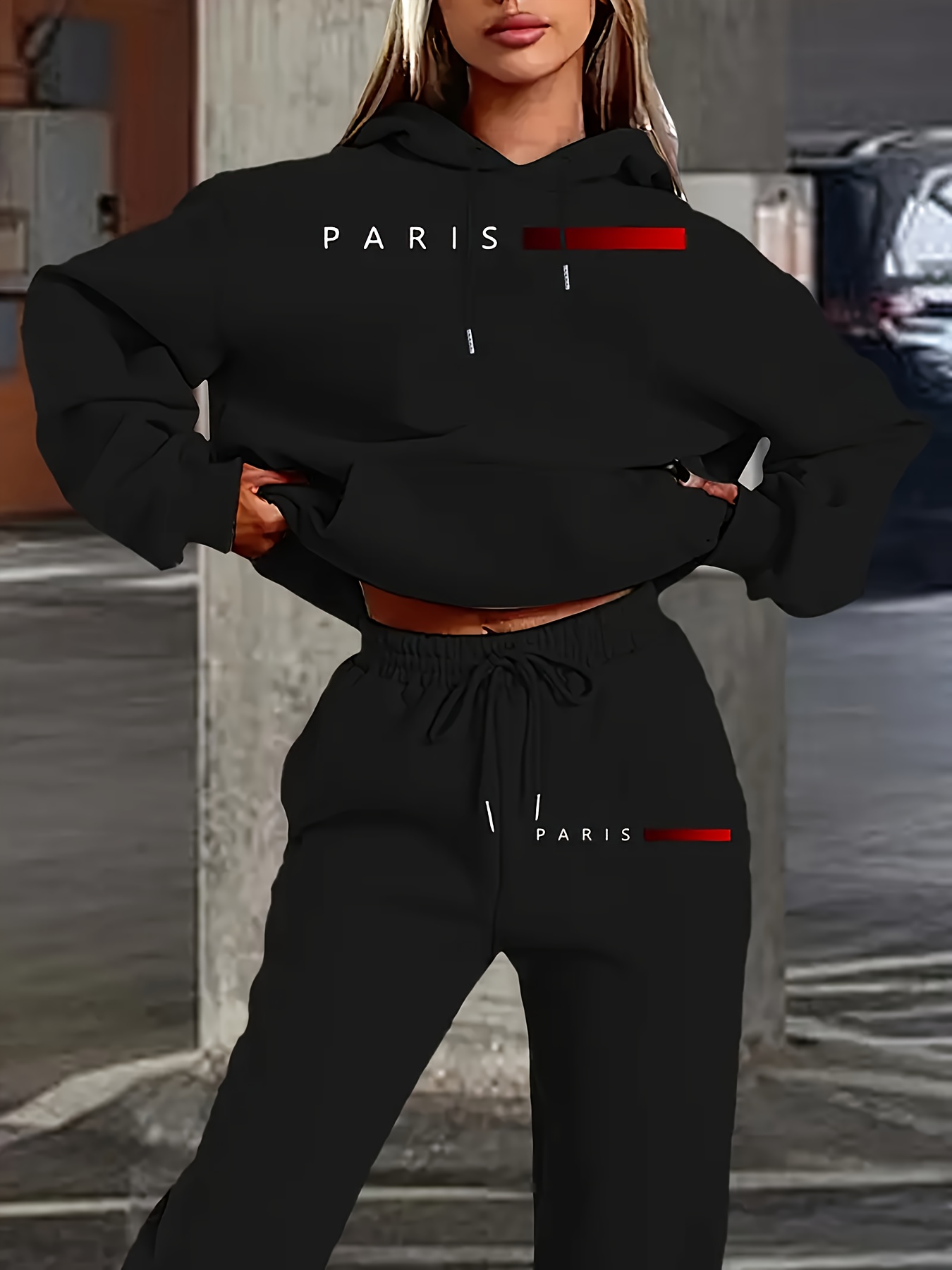 Winter Clothing For Women - ชุดเซ็ตใหม่สำหรับผู้หญิง เสื้อฮู้ดและกางเกง พิมพ์ลายตัวอักษร PARIS ชุดกีฬาคุณภาพสูง สำหรับฤดูใบไม้ผลิและฤดูใบไม้ร่วง