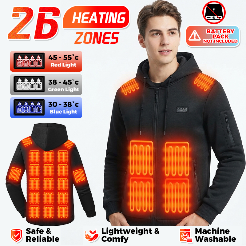 Winter Clothing Hiking - เสื้อฮู้ดให้ความร้อน 26 โซน เสื้อสเวตเตอร์ให้ความอบอุ่นทั่วทั้งตัว กันลมสำหรับฤดูหนาว เหมาะสำหรับแคมป์ปิ้ง