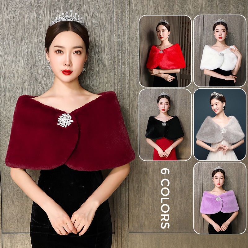 Winter Clothing Pk - ผู้หญิงผ้าคลุมไหล่เจ้าสาวงานแต่งงาน Cape Faux FUR ฤดูหนาว WARM