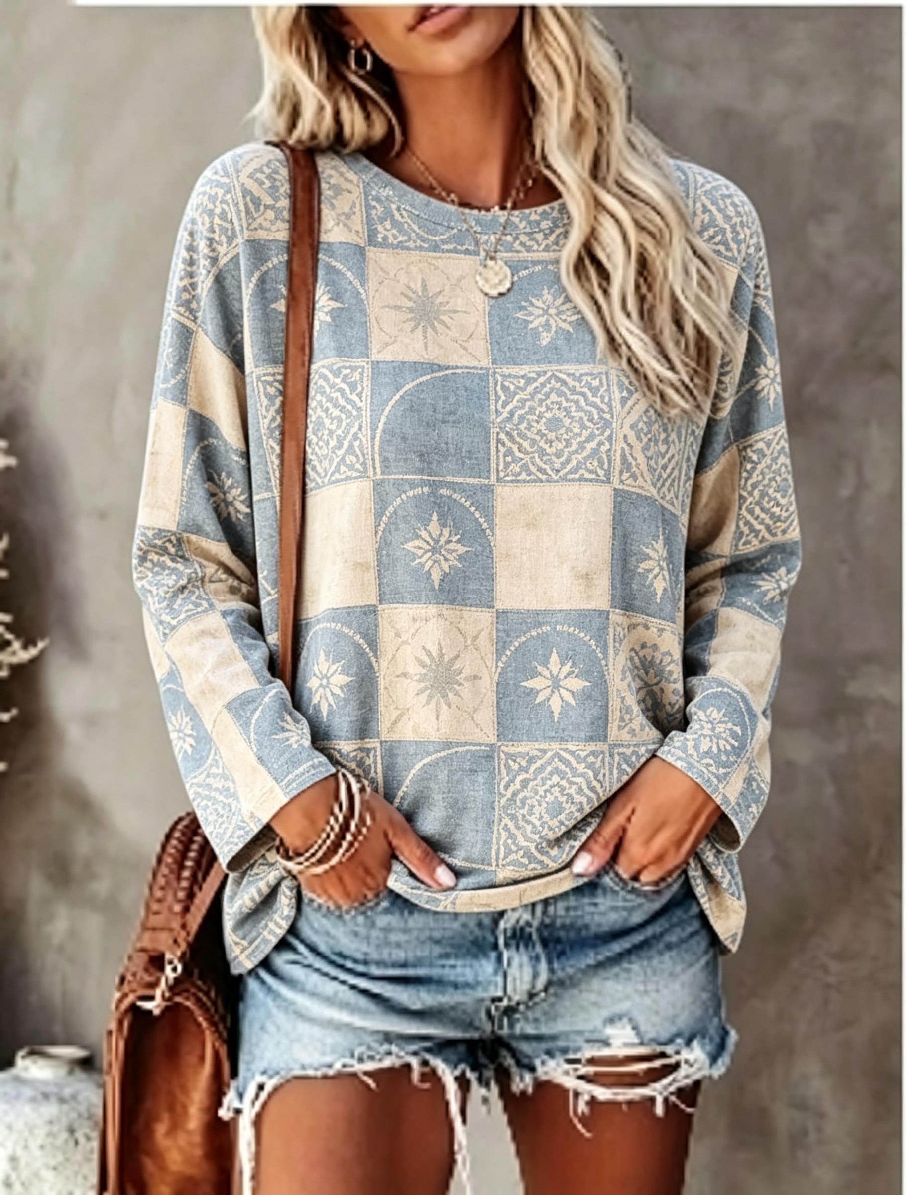 เสื้อยืดแขนยาวผู้หญิง ลายตาราง - Winter Clothing For Women บทวิจารณ์และราคา