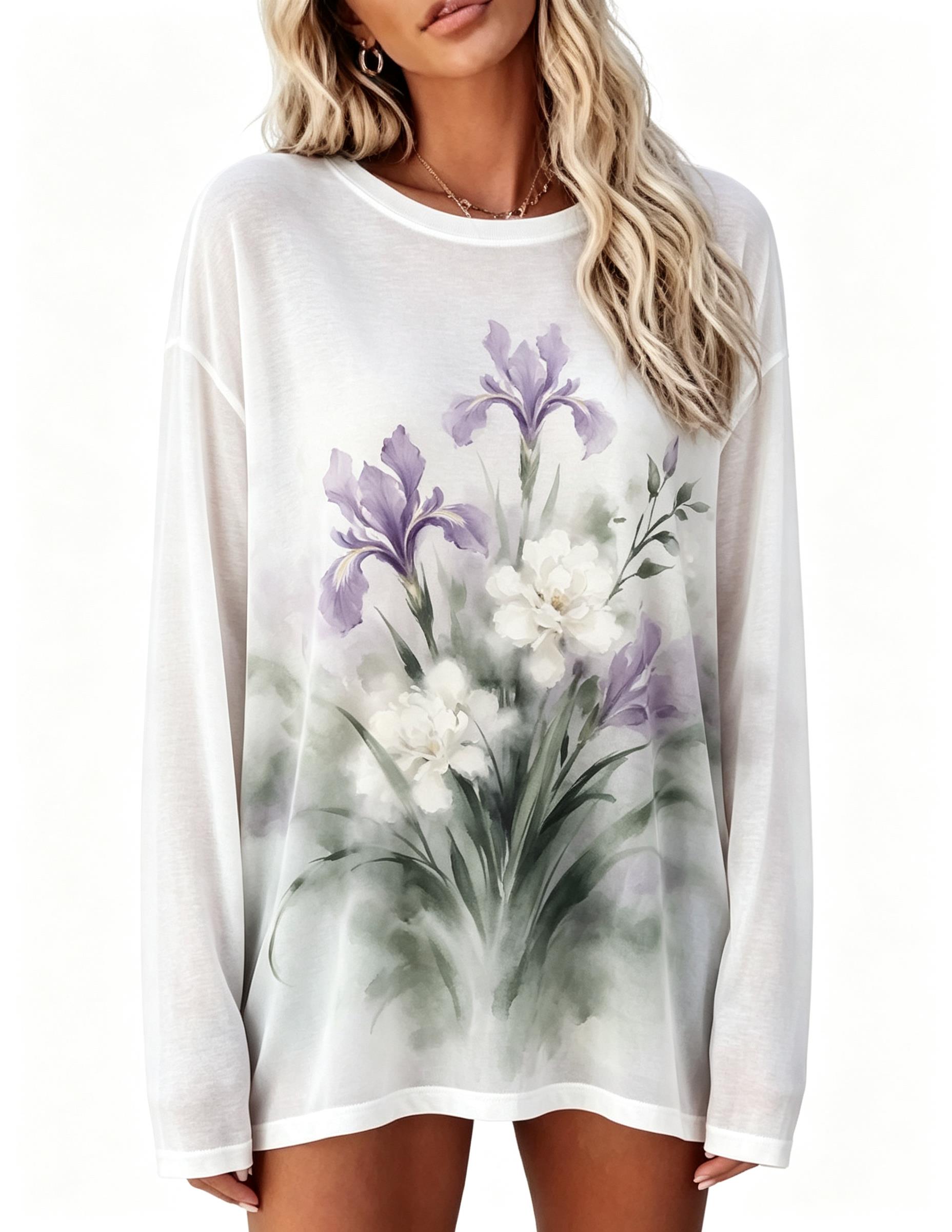 เสื้อยืดแขนยาวผู้หญิง ลายดอกกุ - Winter Clothing For Women บทวิจารณ์และราคา