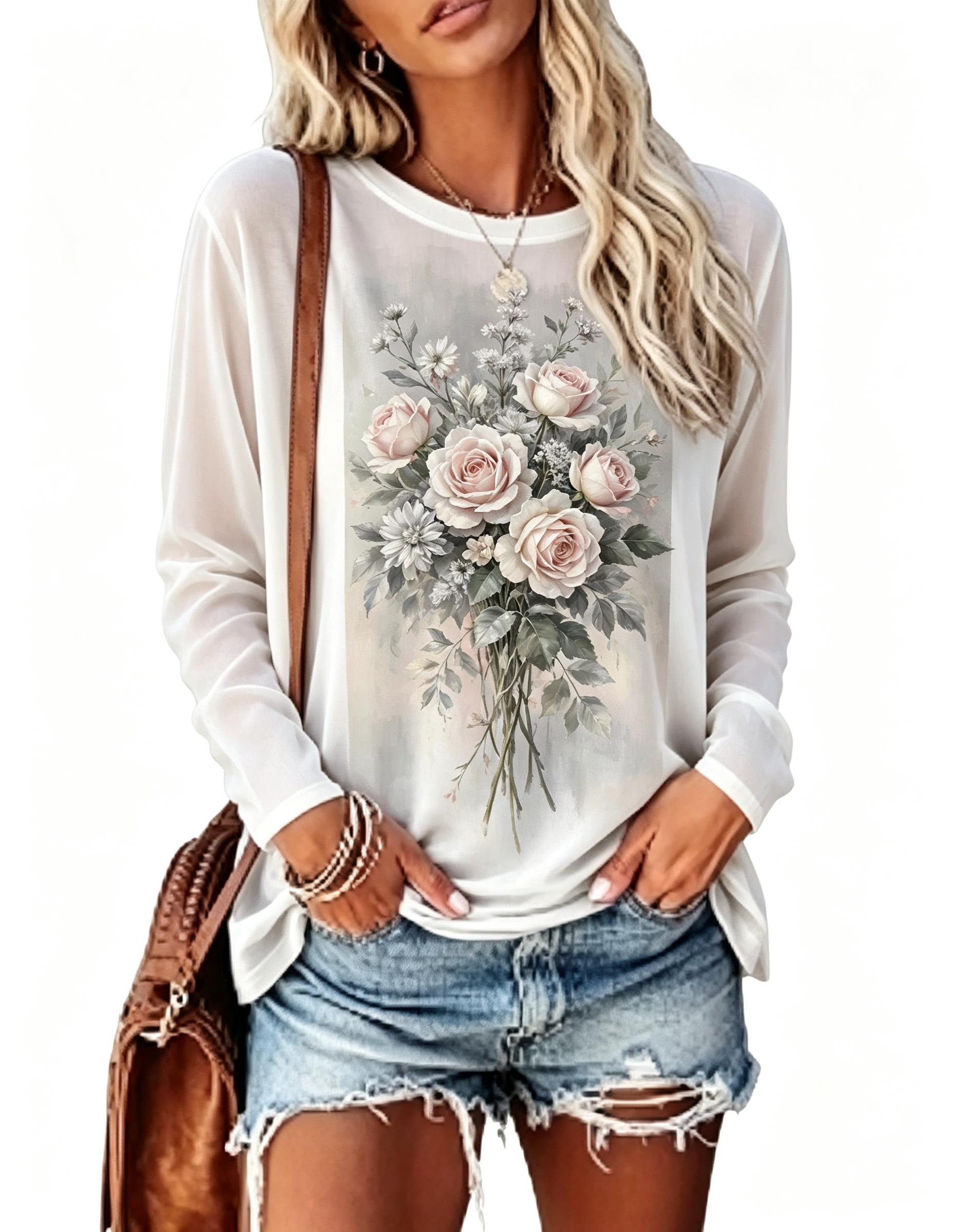เสื้อยืดแขนยาวผู้หญิง ลายดอกกุ - Winter Clothing For Women บทวิจารณ์และราคา