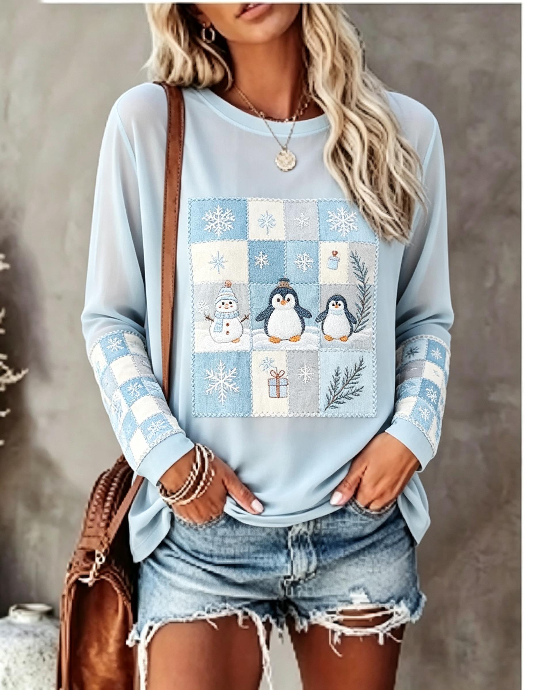 เสื้อยืดแขนยาวผู้หญิง ลายปักจิ - Winter Clothing For Women บทวิจารณ์และราคา